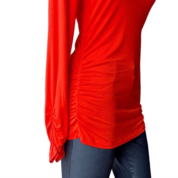 Like new Design History long red ruched jersey top blouse - size M - Picture 3 of 3